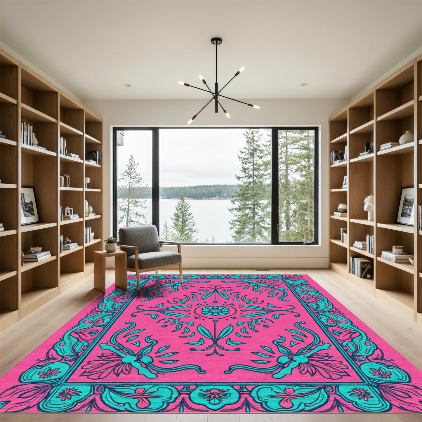 Radiant Pink Teal Floral Garden Rug