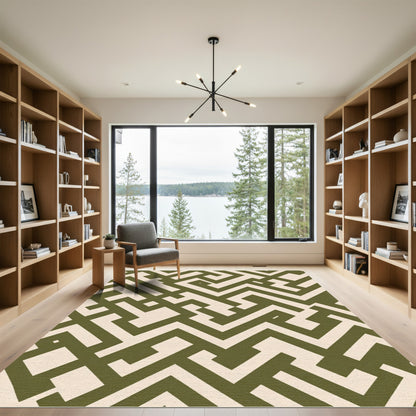 Olive Beige Geometric Maze Rug
