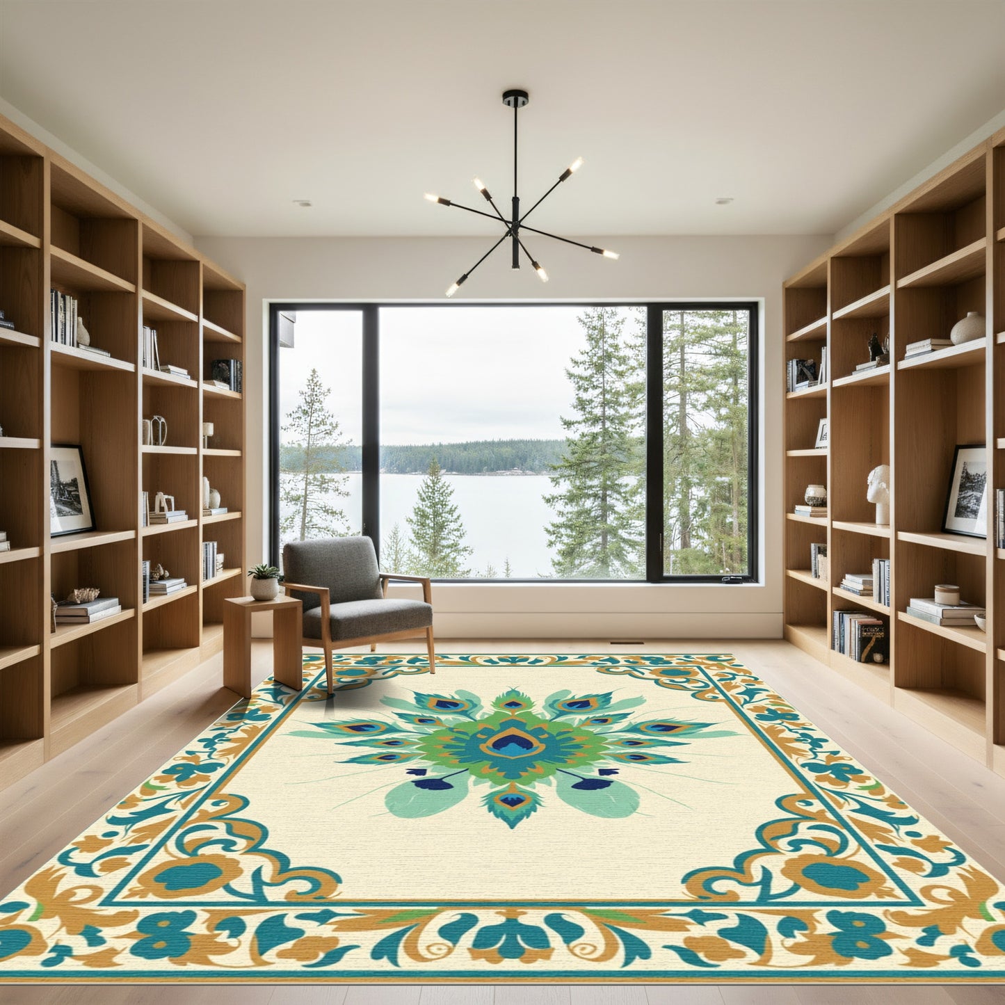 Emerald Peacock Feather Motif Rug