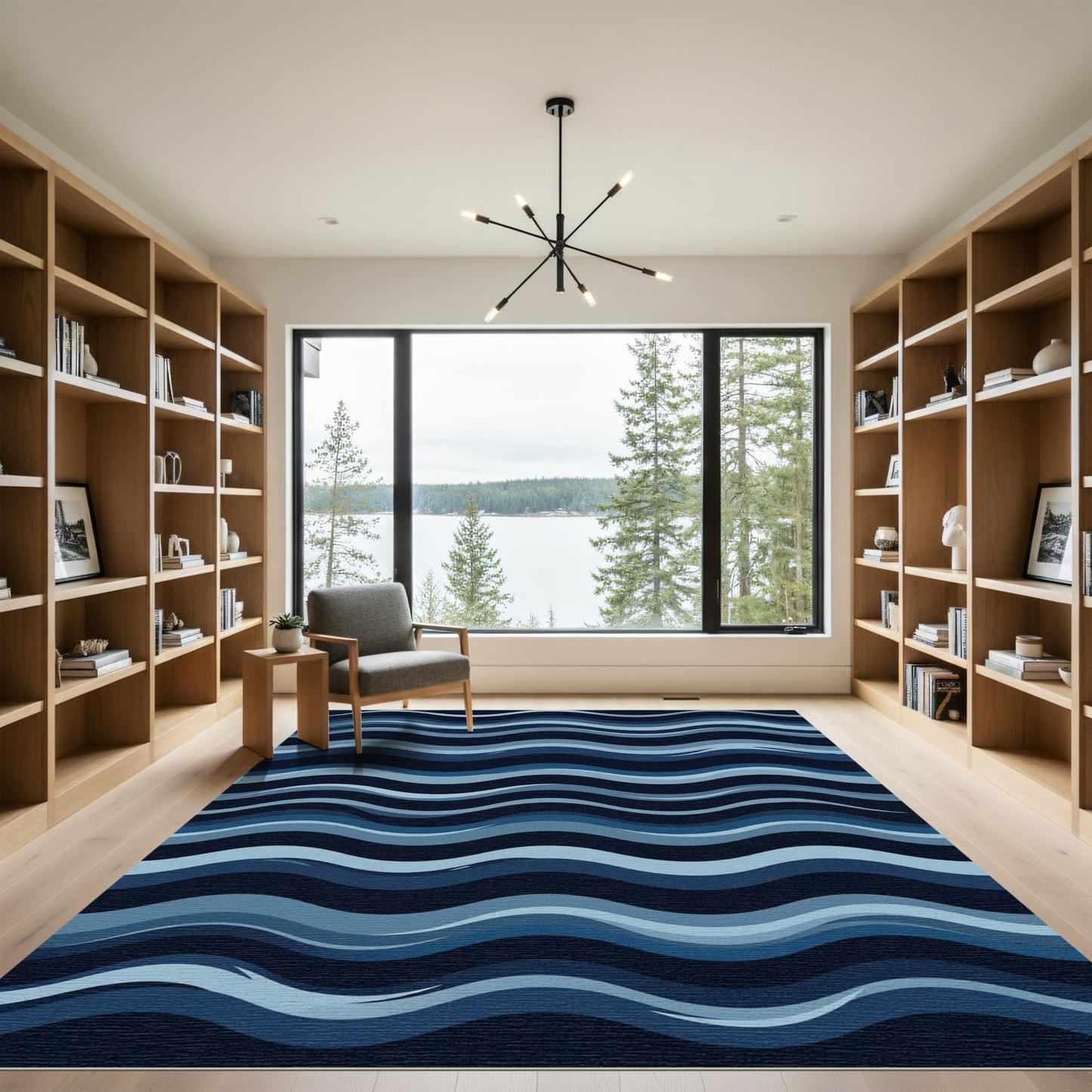 Deep Blue Gradient Wave Composition Rug