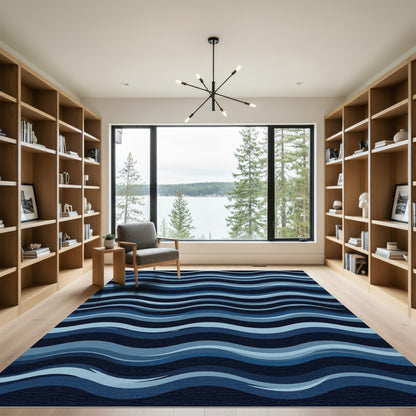 Deep Blue Gradient Wave Composition Rug
