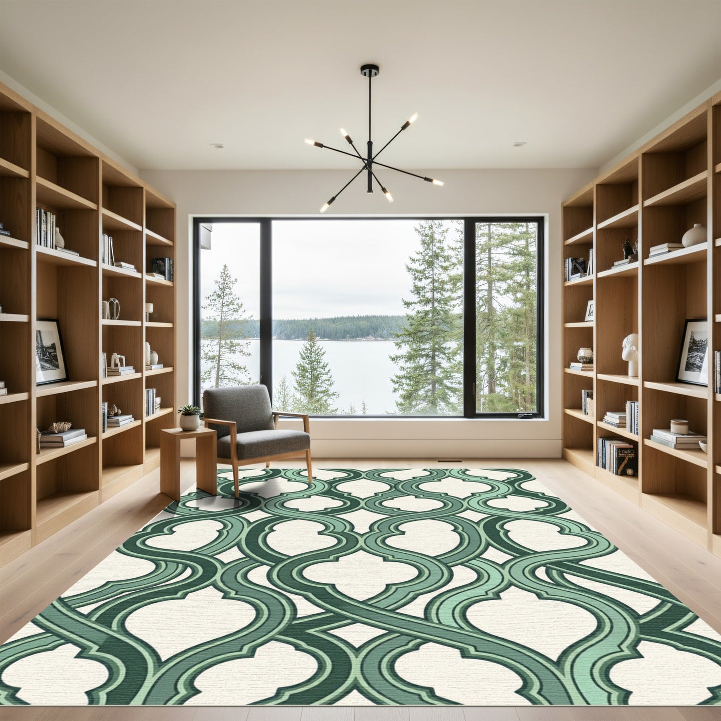 Emerald Green Interlocking Ogee Arched Tile Rug