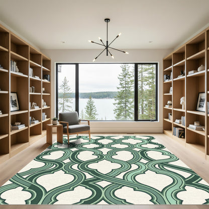 Emerald Green Interlocking Ogee Arched Tile Rug