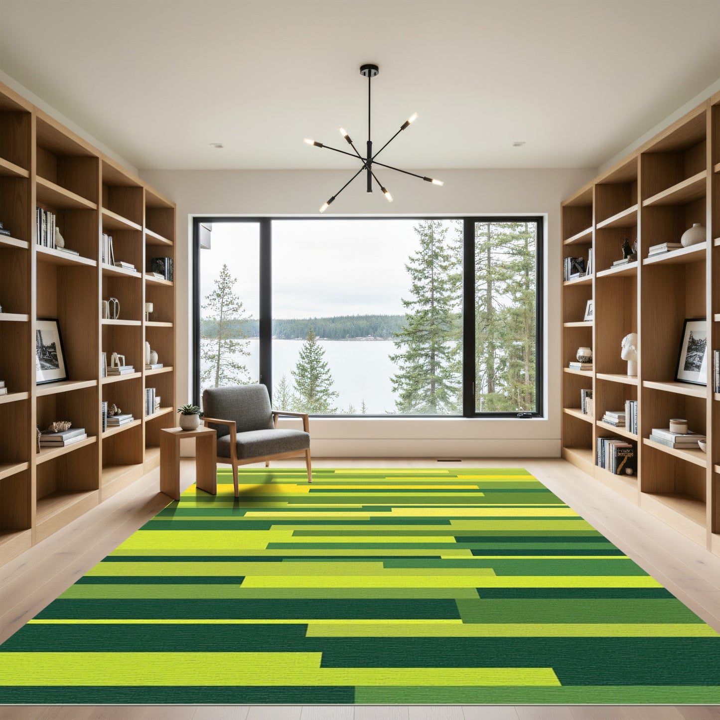 Vibrant Lime Green Horizontal Stripes Rug