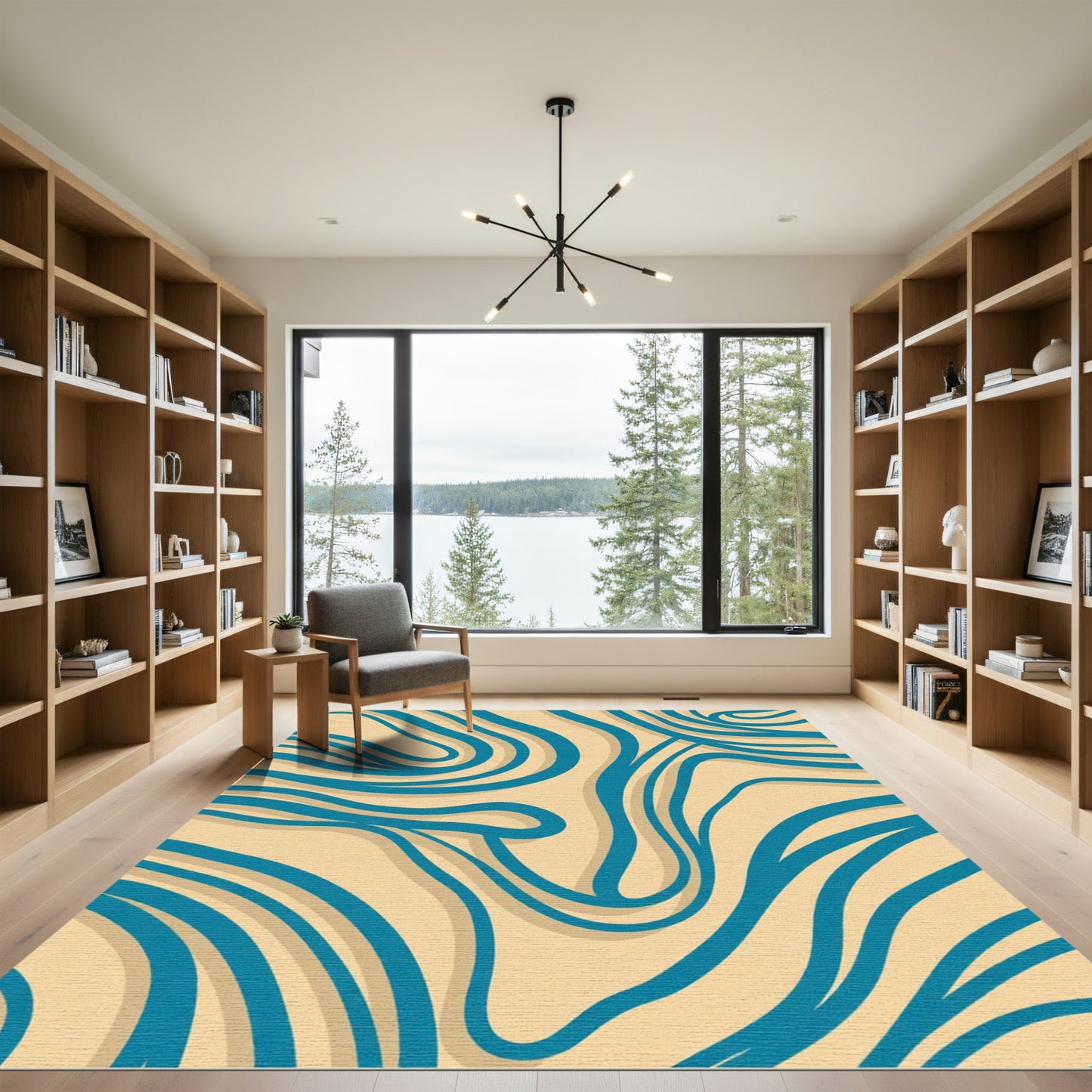 Teal Swirl on Tan Background Rug