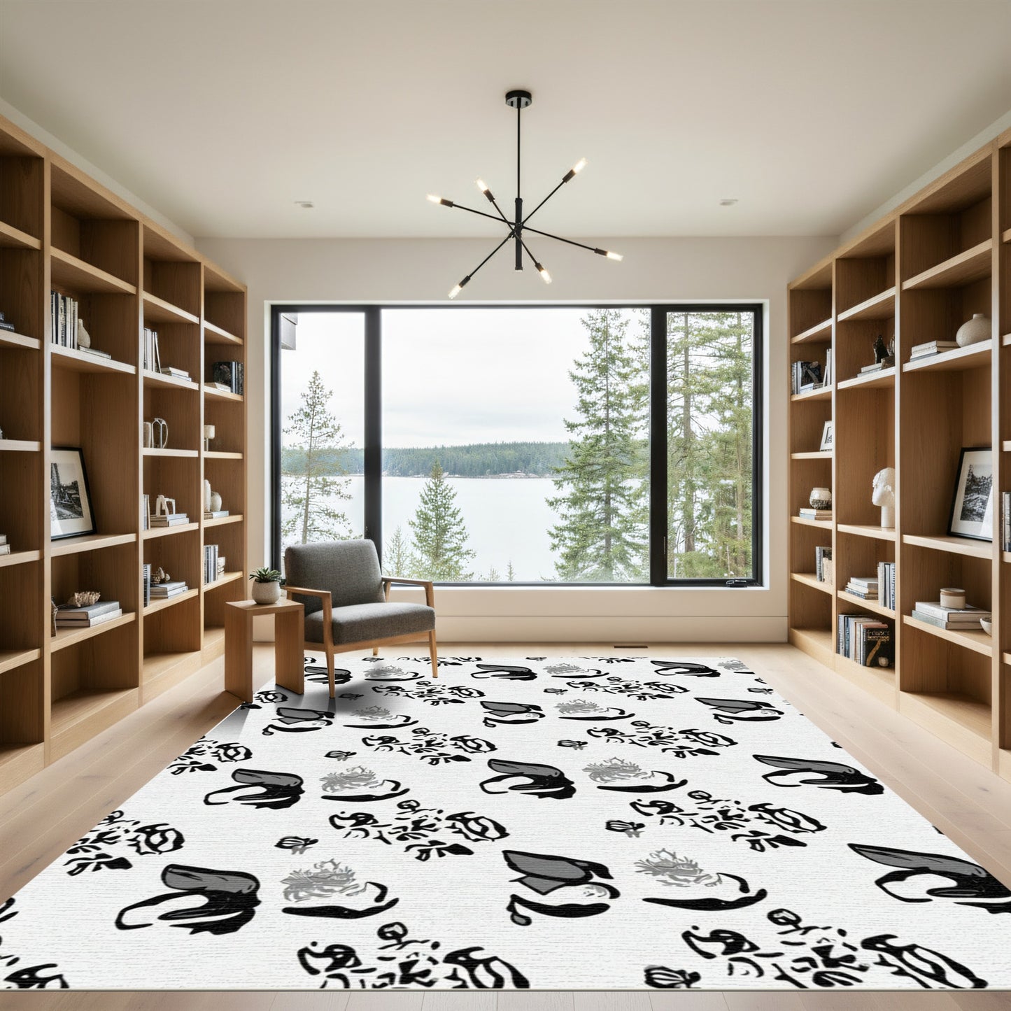 Bold Monochrome Abstract Floral Rug