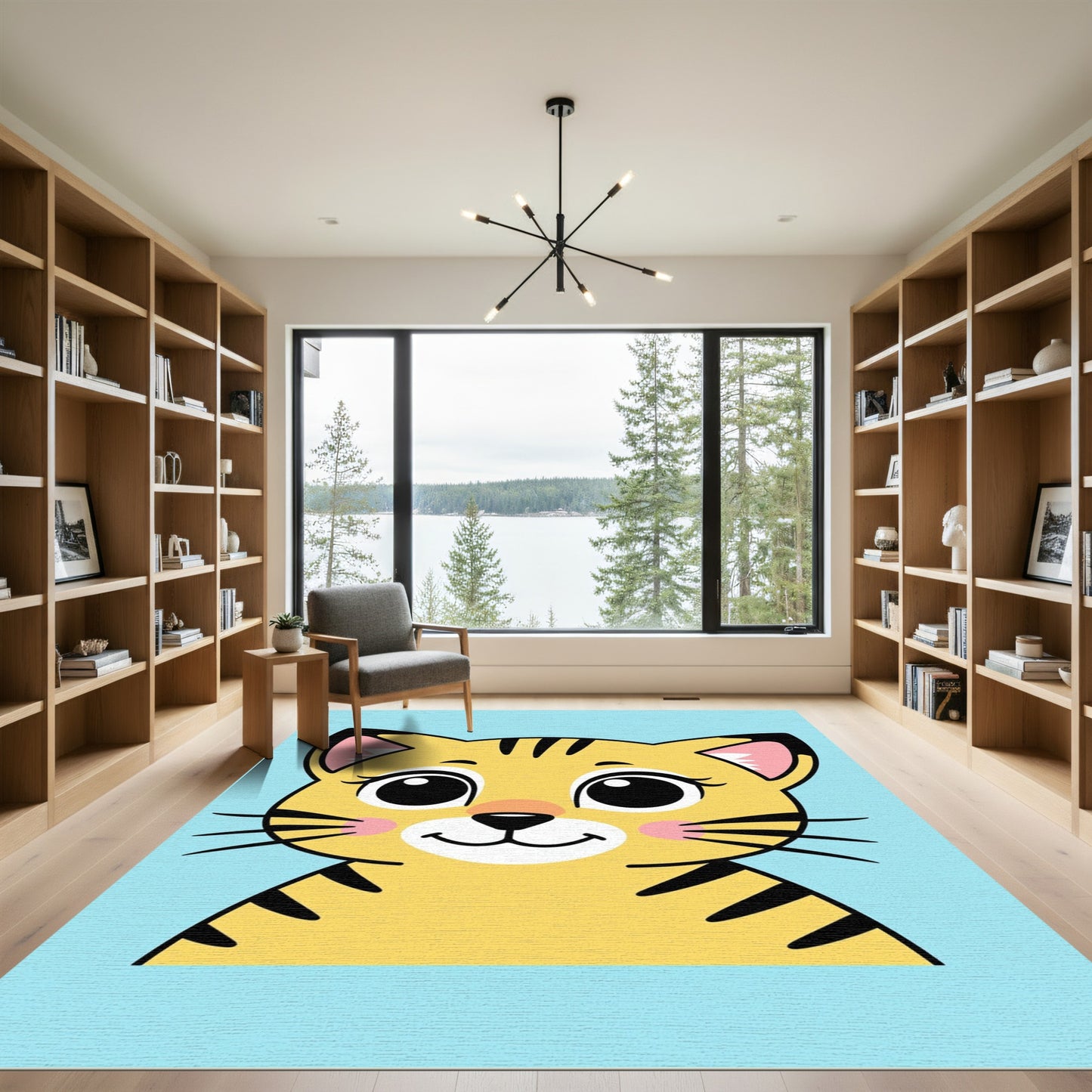 Cute Yellow Tiger Face Graphic Rug