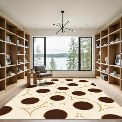 Cream Dark Gold Polka Dot Swirl Rug
