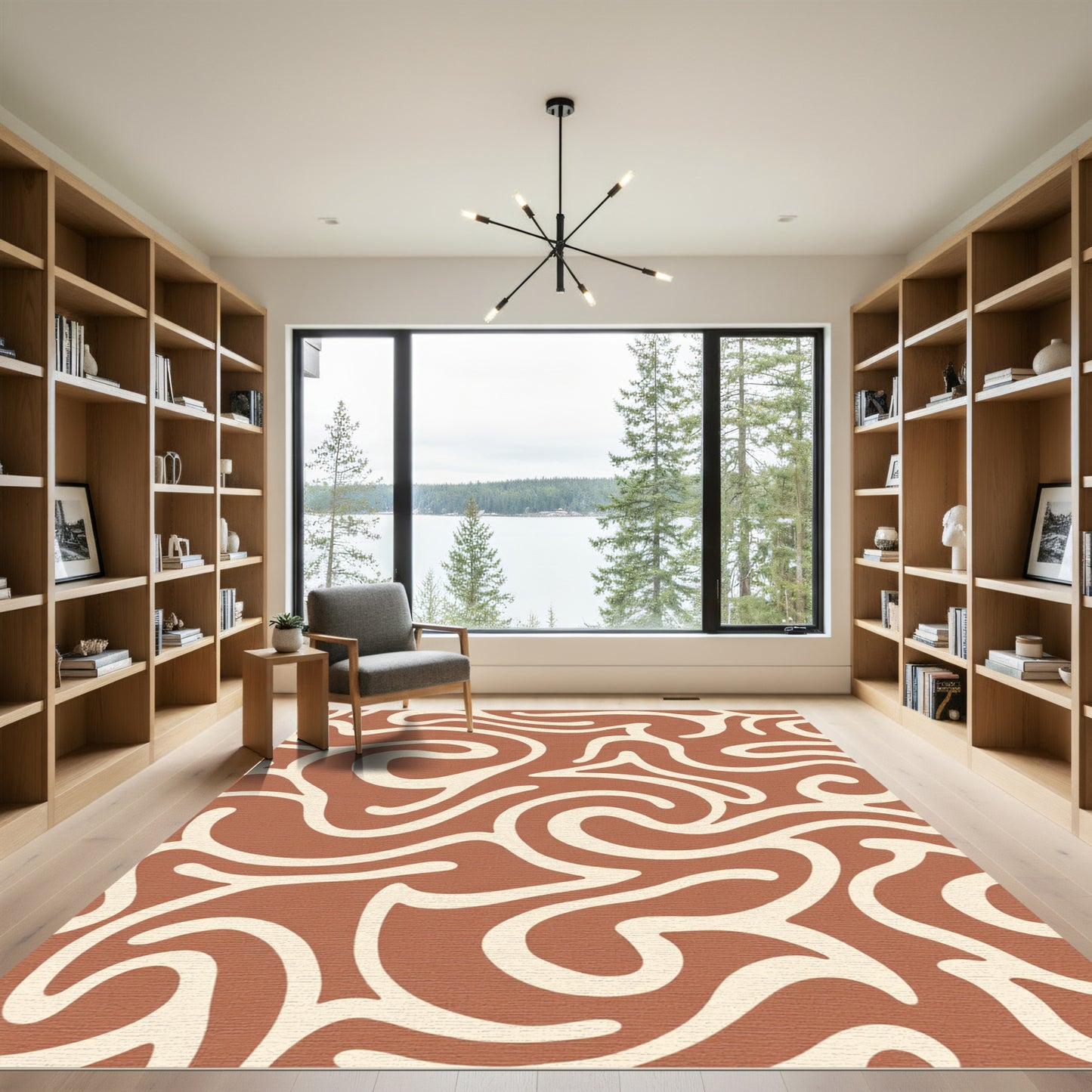 Earthy Terracotta Swirl Flow Rug