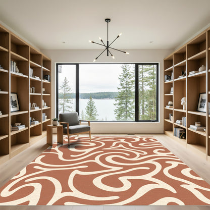 Earthy Terracotta Swirl Flow Rug