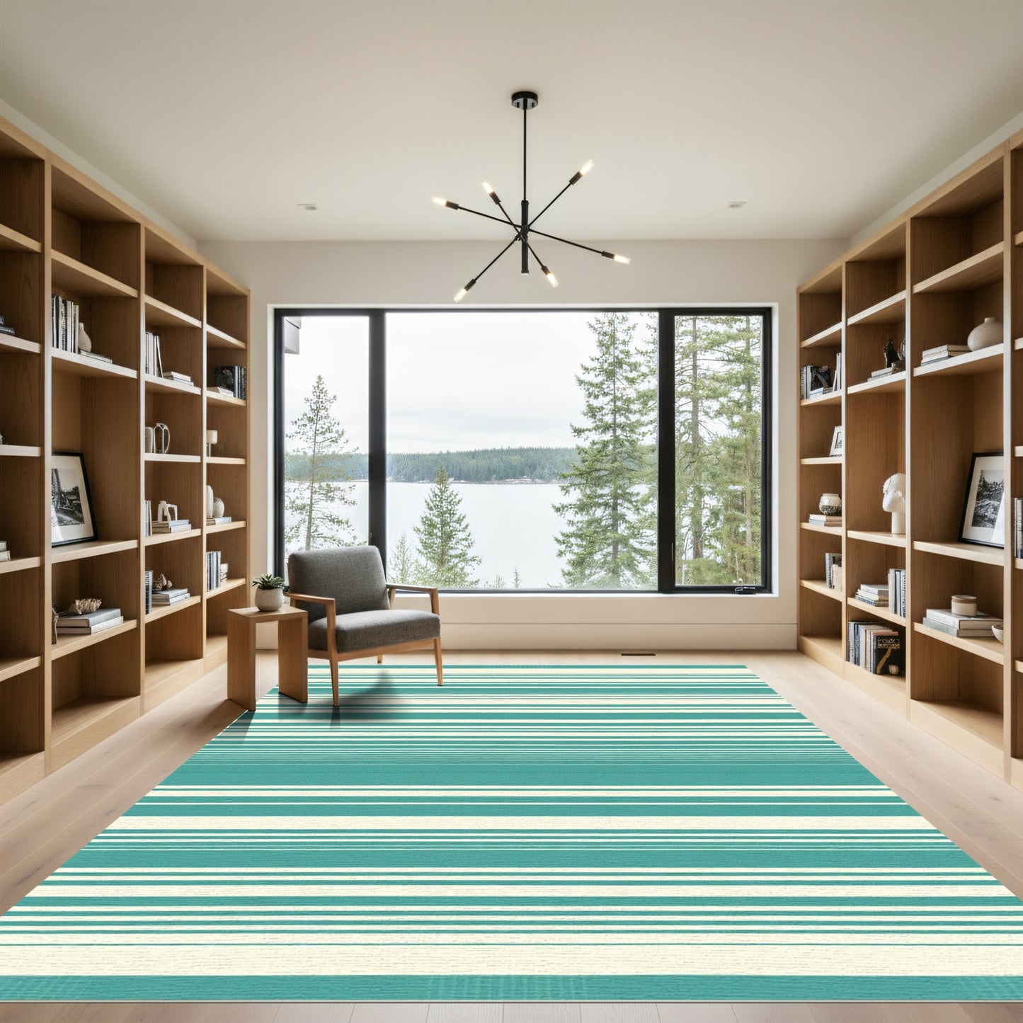 Teal Cream Horizontal Stripe Rug