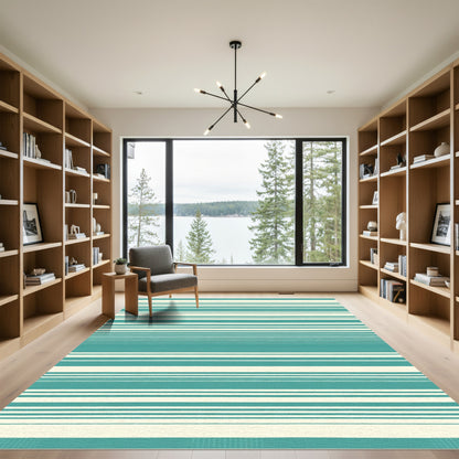 Teal Cream Horizontal Stripe Rug