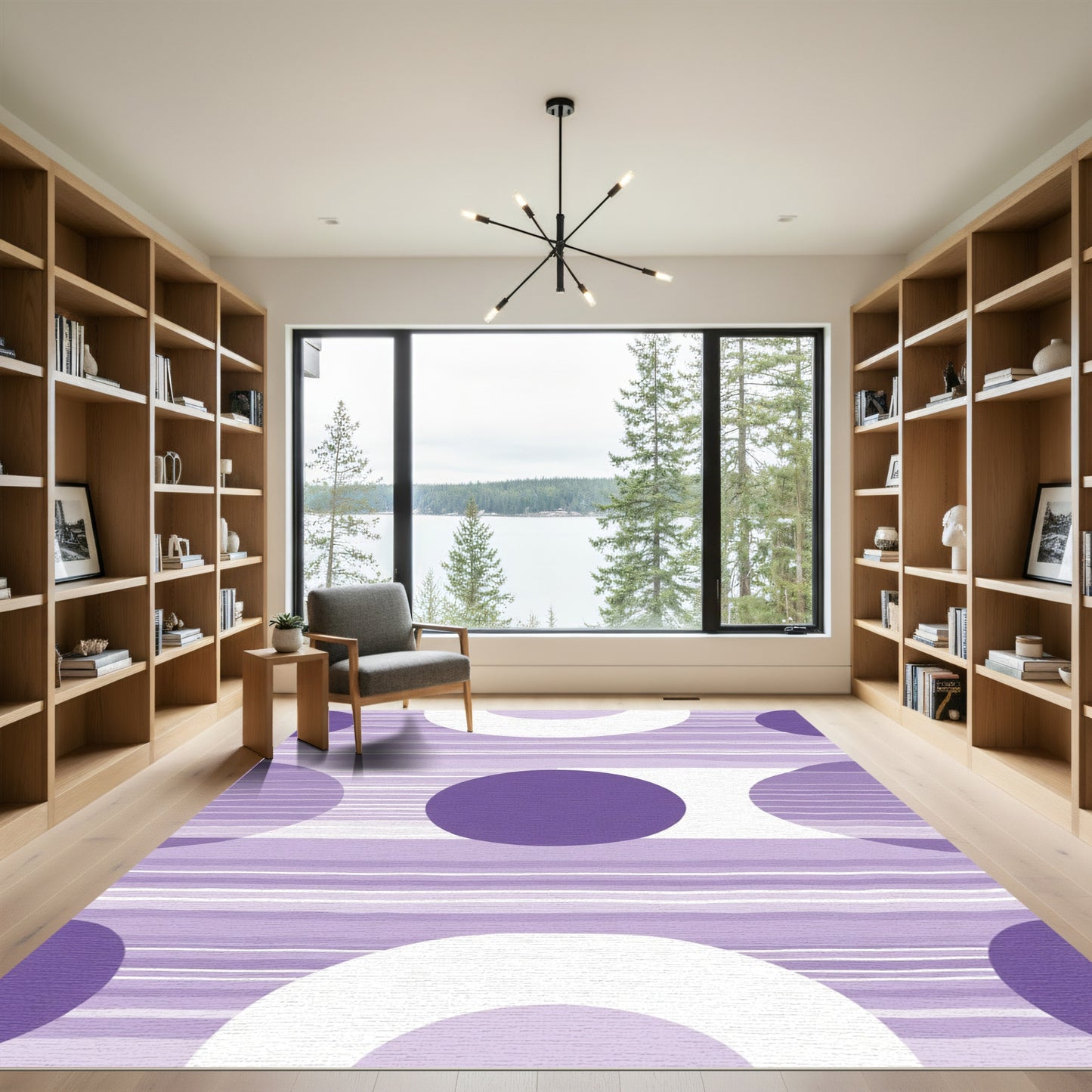 Bold Plum Circles Striped Abstract Rug