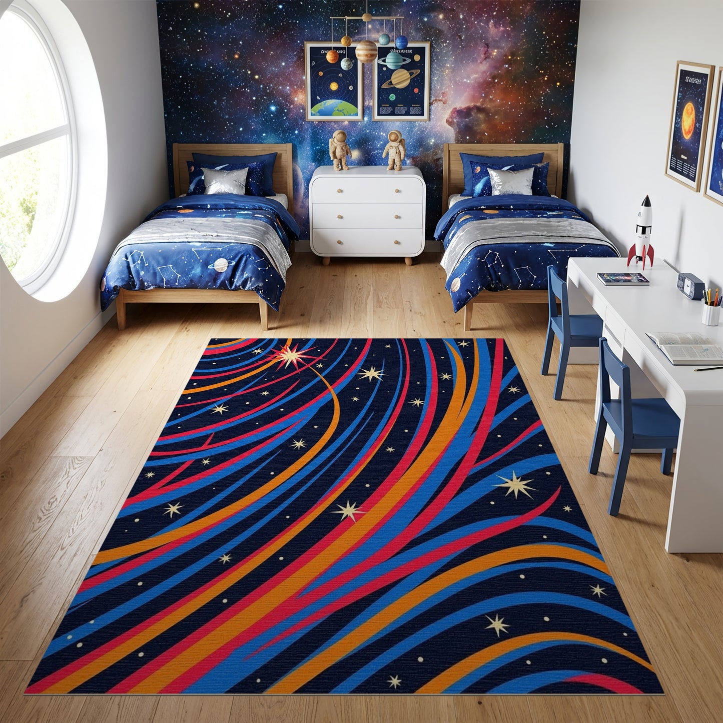 Vibrant Cosmic Swirling Stars Rug