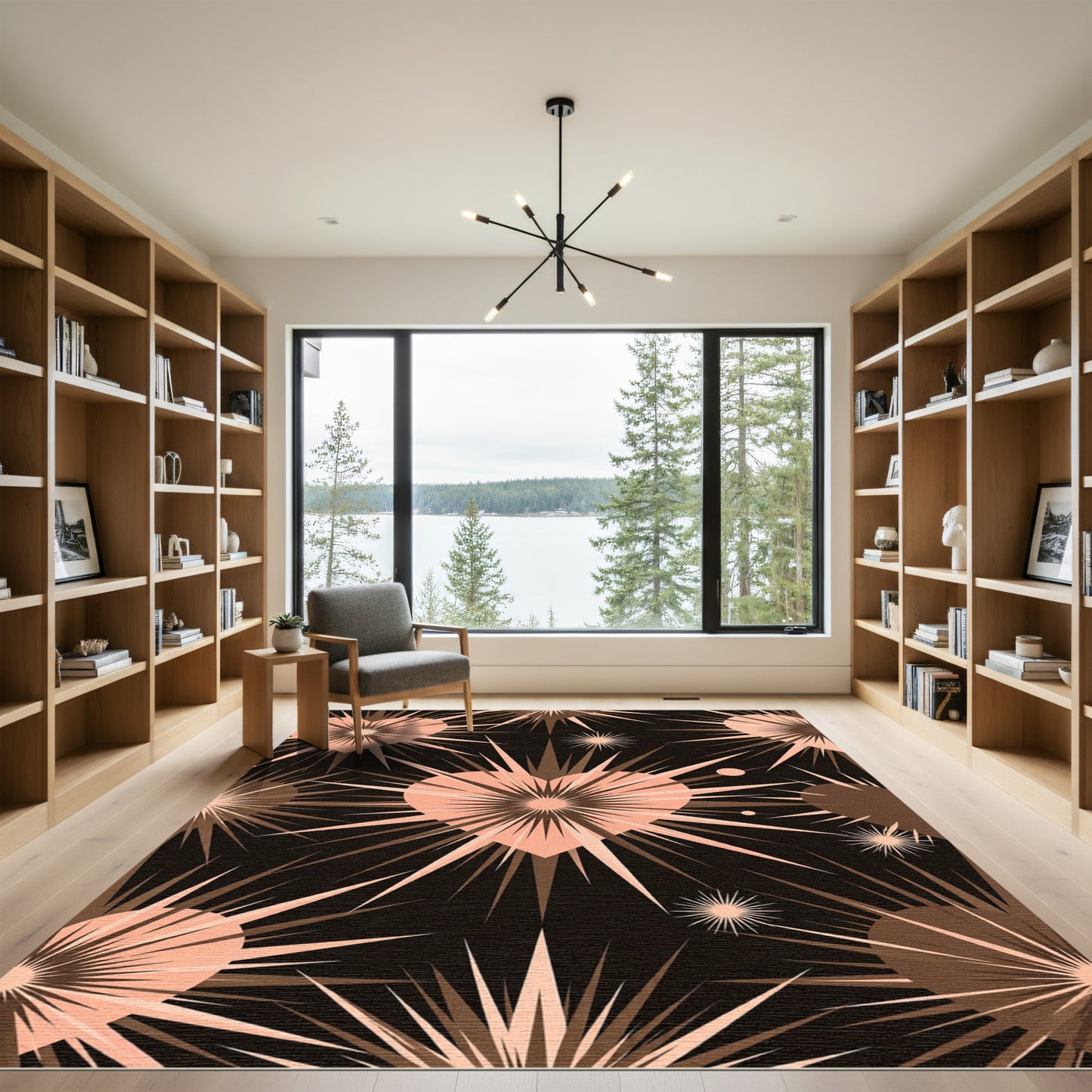 Salmon Starburst Heart Pattern Rug