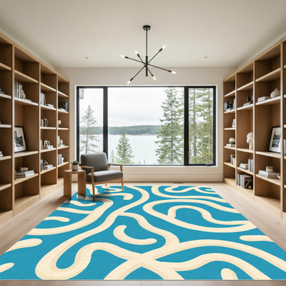 Aqua Cream Swirl Intertwine Pattern Rug