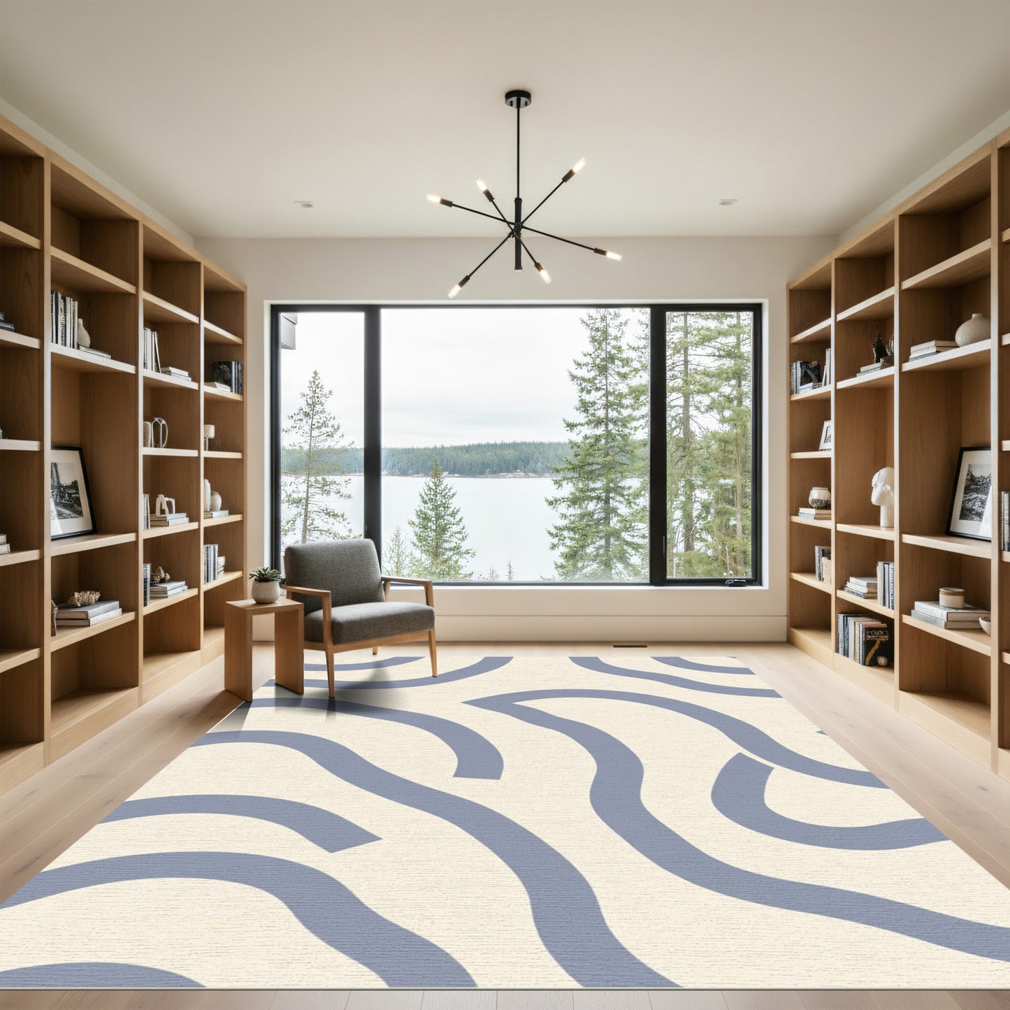 Soft Blue Wavy Organic Abstract Rug