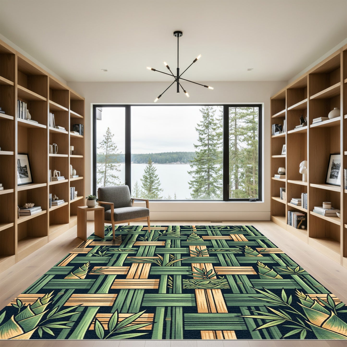 Woven Bamboo Botanical Forest Green Rug
