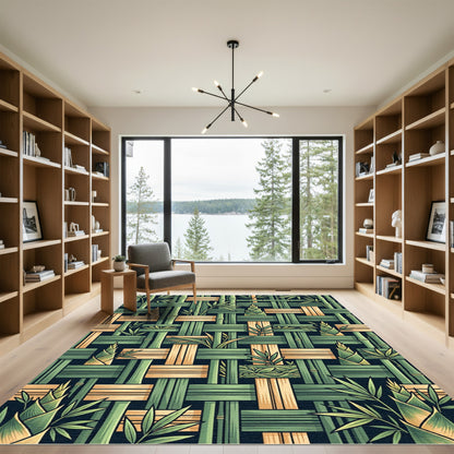 Woven Bamboo Botanical Forest Green Rug