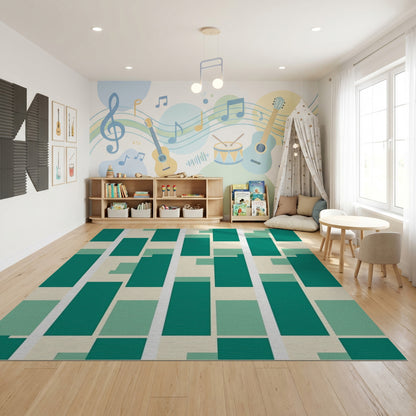 Modern Green Cream Block Stack Rug