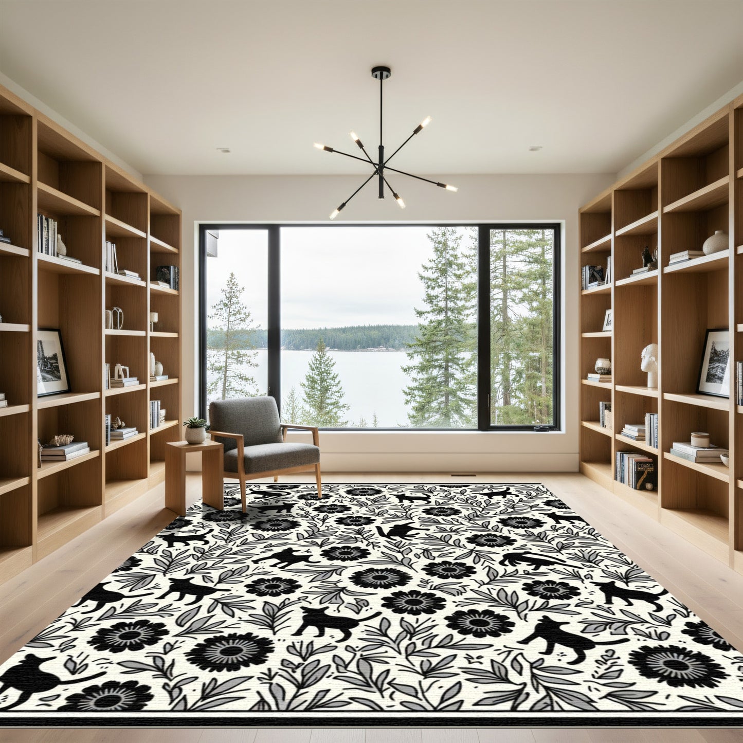 Whimsical Black Cats Floral Garden Rug
