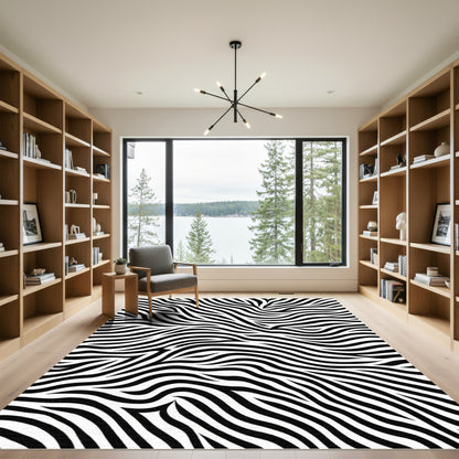 Bold Black White Wavy Stripes Rug