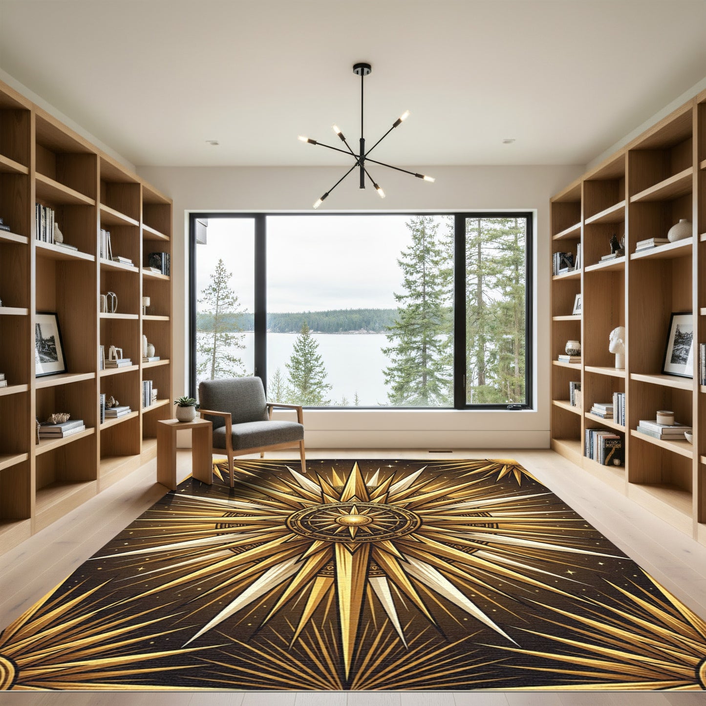 Golden Sunburst Starry Celestial Rug