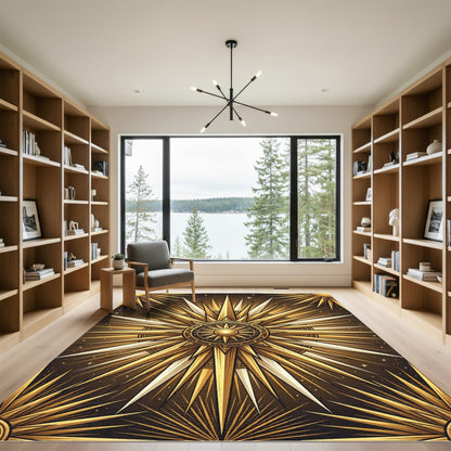 Golden Sunburst Starry Celestial Rug