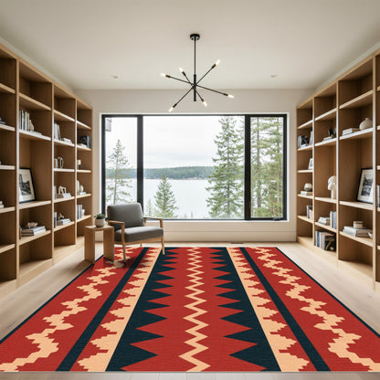 Deep Red Chevron Geometric Stripe Rug