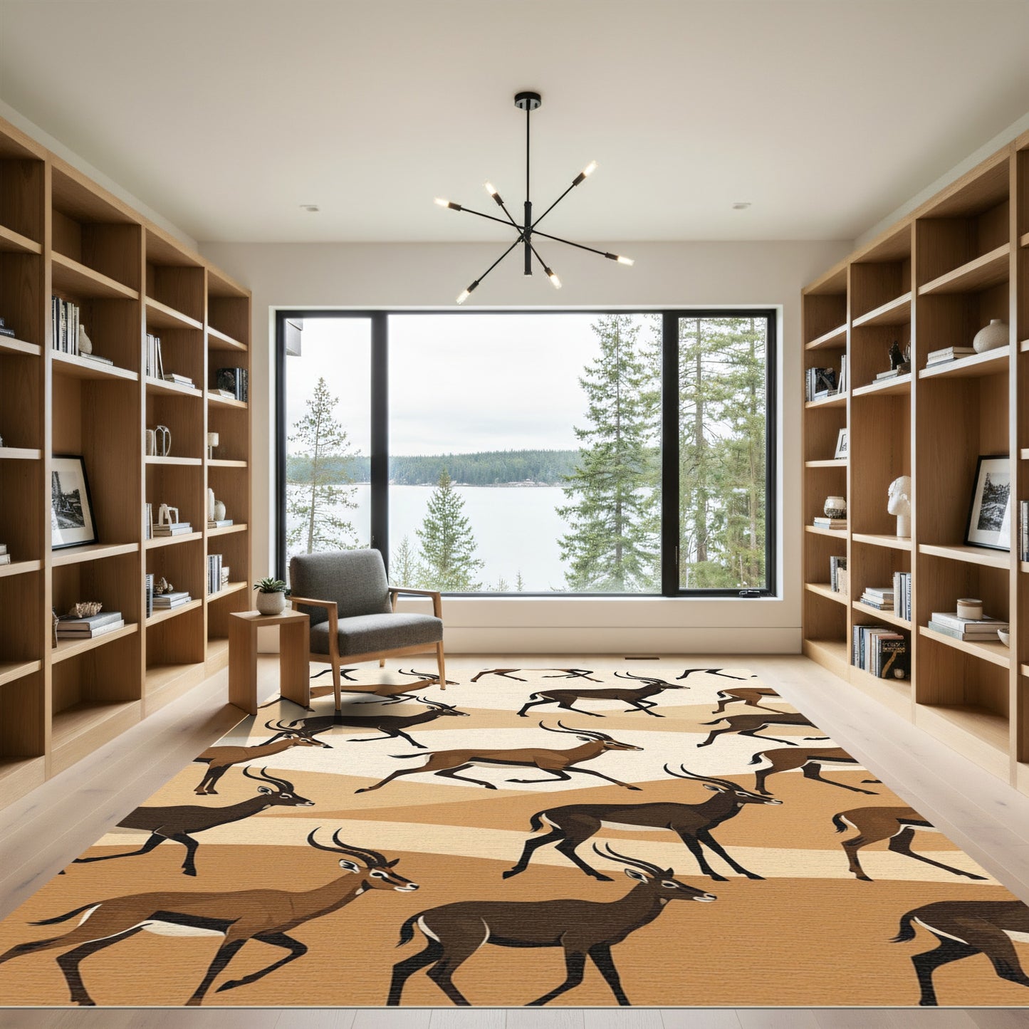 Running Gazelle Earthy Tone Animal Art Rug