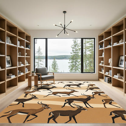 Running Gazelle Earthy Tone Animal Art Rug