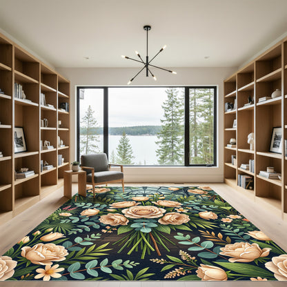 Cream Roses Greenhouse Botanical Arrangement Rug