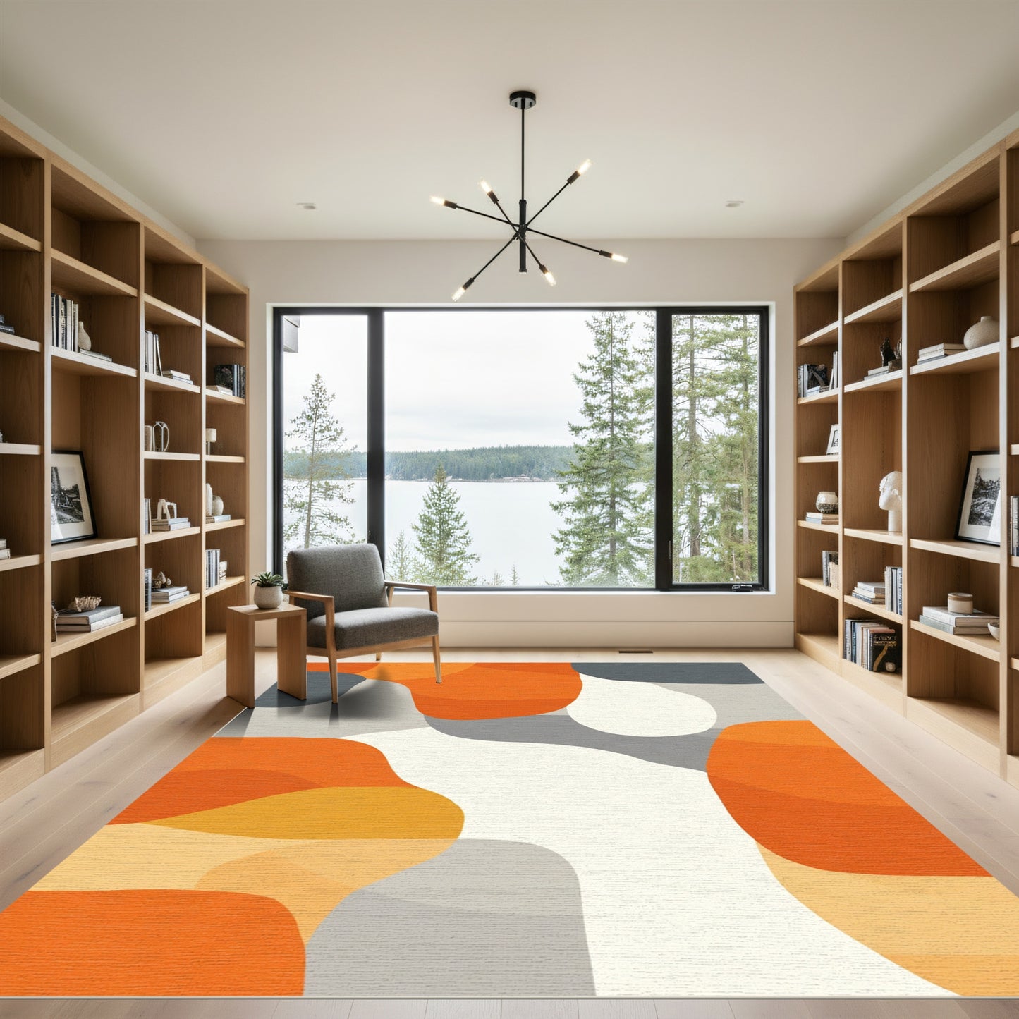 Modern Orange Gray Abstract Shapes Rug