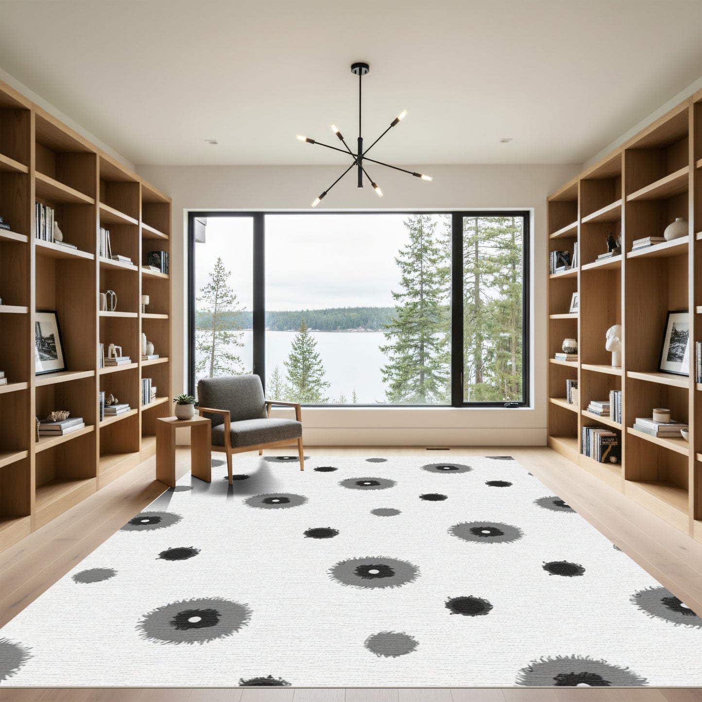 Monochromatic Grunge Floral Scatter Rug