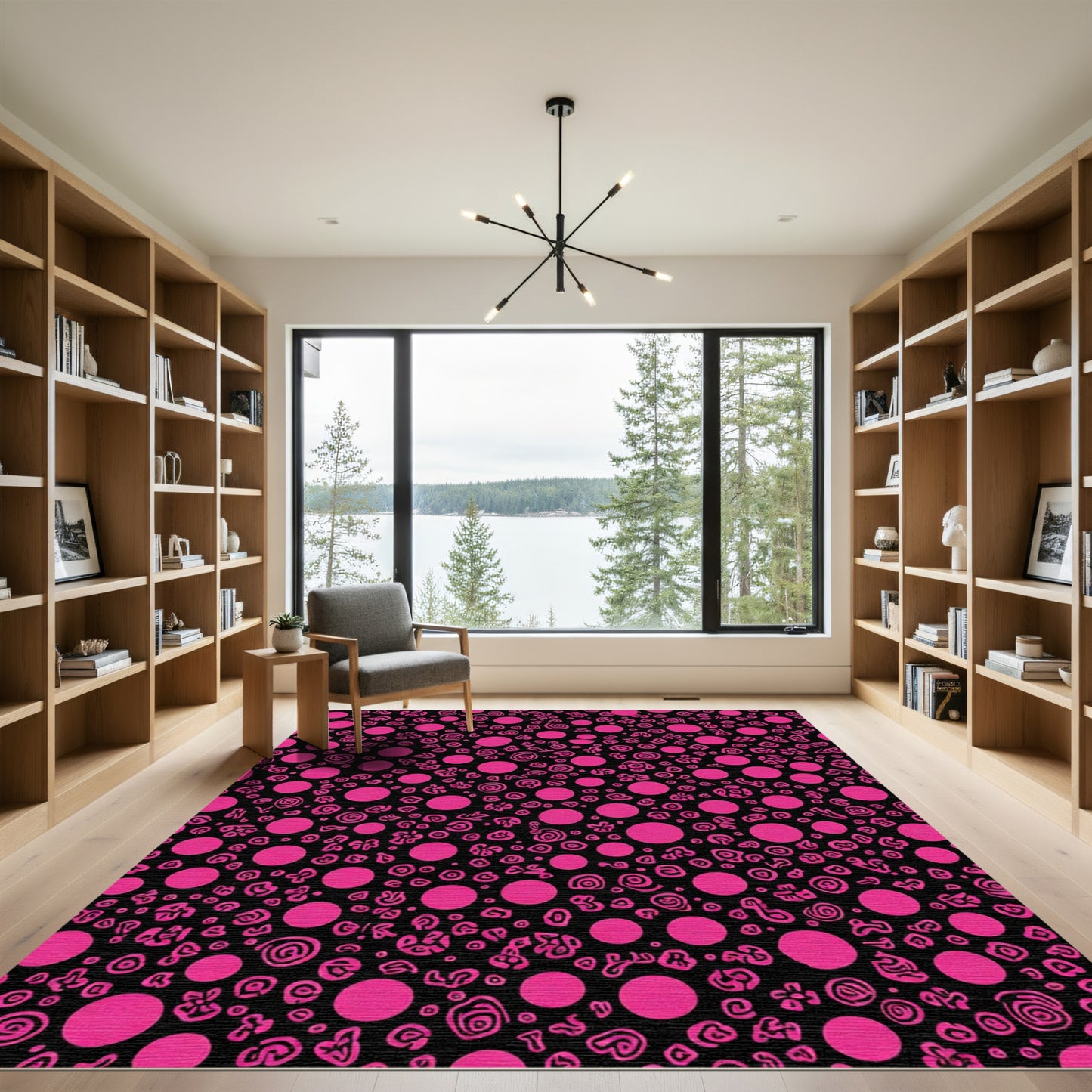 Vibrant Hot Pink Polka Dot Swirls Rug