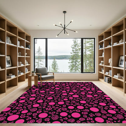 Vibrant Hot Pink Polka Dot Swirls Rug