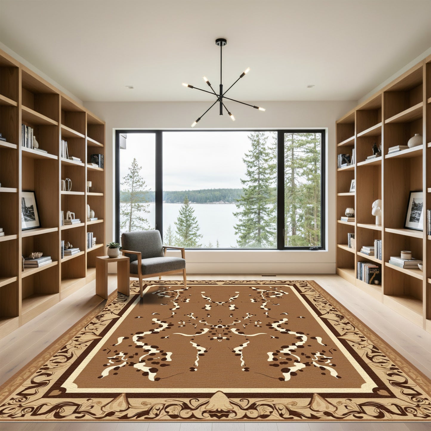 Brown Ochre Abstract Symmetry Rug