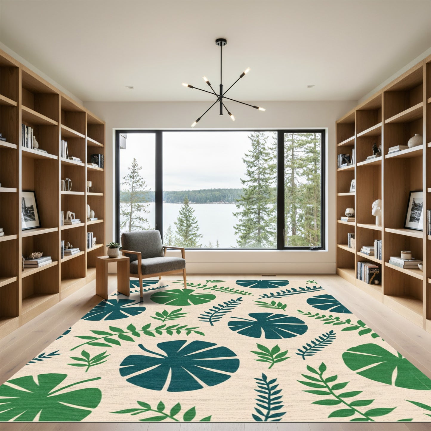 Tropical Leaves Green Teal Rug