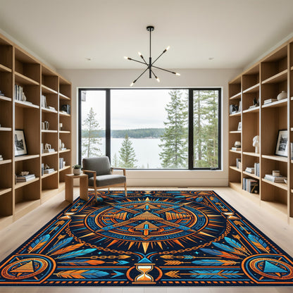 Geometric Sun Pyramid Teal Orange Tapestry Rug
