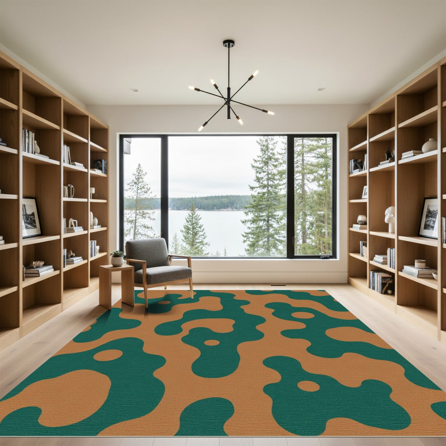 Teal Brown Fluid Organic Shapes Rug