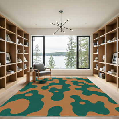 Teal Brown Fluid Organic Shapes Rug
