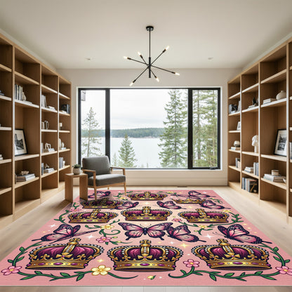 Regal Purple Crown Pink Butterfly Garden Rug