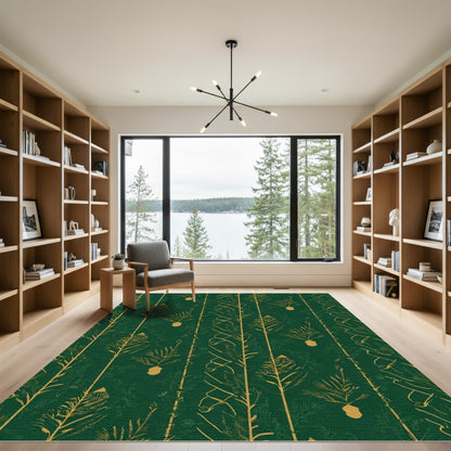 Emerald Forest Green Botanical Art Rug