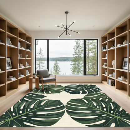 Lush Tropical Monstera Leaf Focal Rug