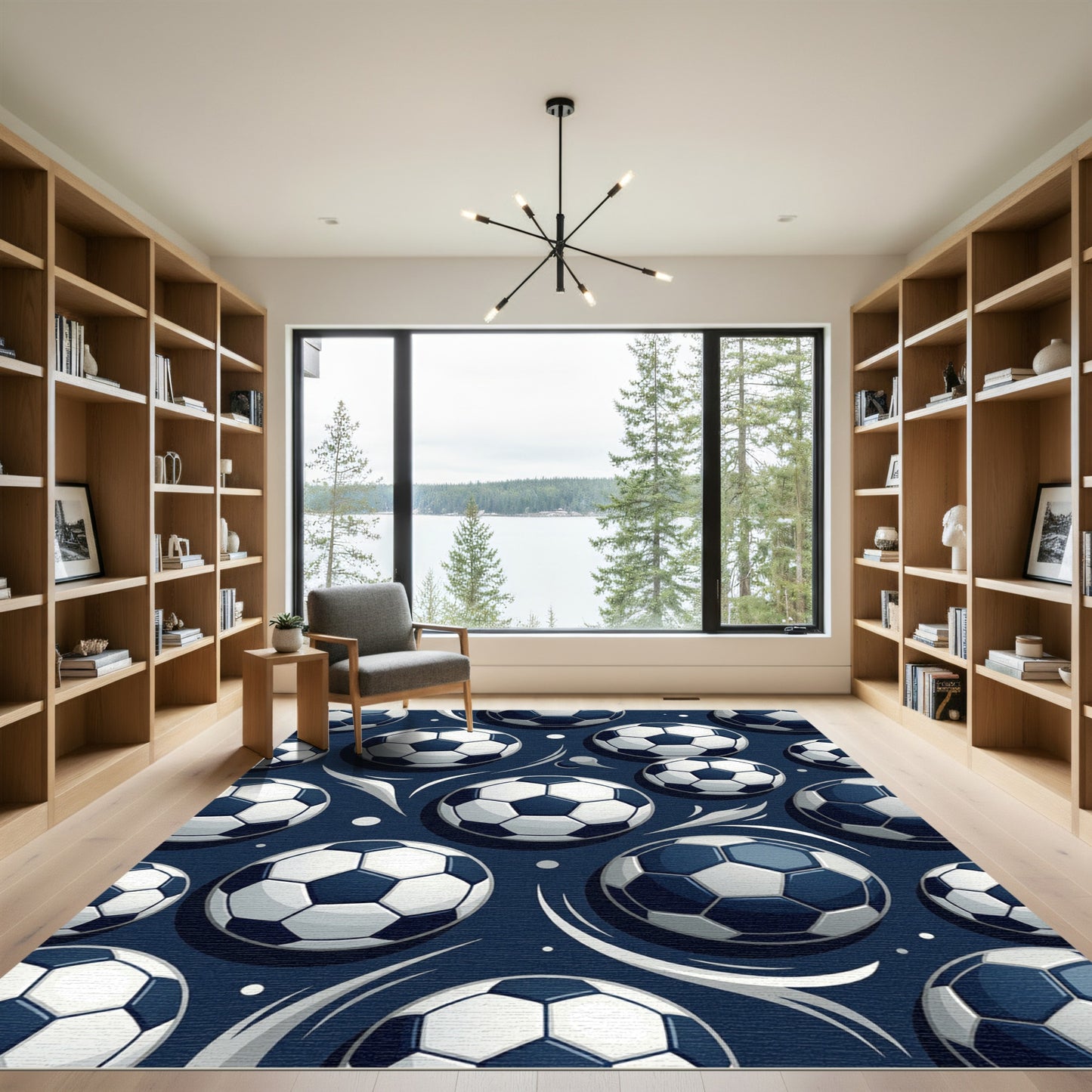 Dynamic Soccer Ball Navy Graphic Rug