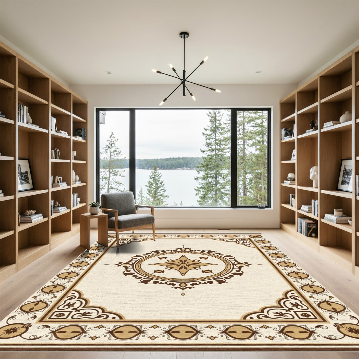 Earthy Brown Classic Medallion Border Rug