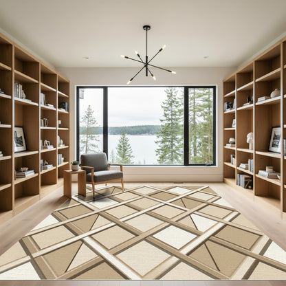 Neutral Beige Intersecting Lattice Geometric Rug