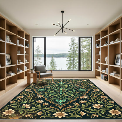 Emerald Verdant Floral Ornate Medallion Rug