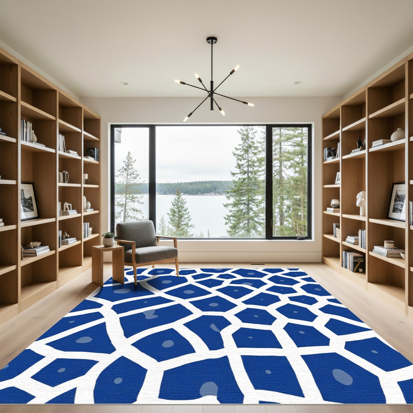 Deep Blue Organic Cell Structure Rug