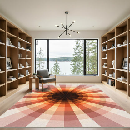 Crimson Orange Radial Sunburst Rug